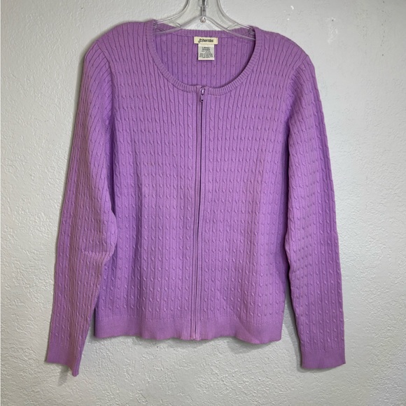 St. John’s Bay Purple Ribbed Zip-Up Knit Cardigan Sweater Stretch Size L - Picture 6 of 14